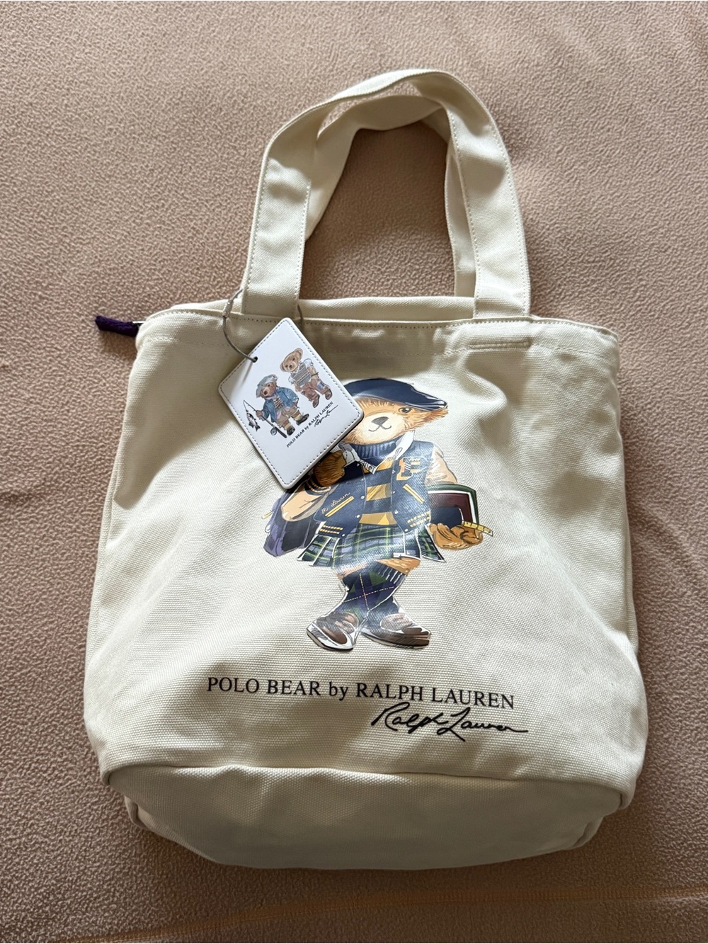 Ralph Lauren Cream Canvas Tote with Polo Bear Graphic - Picture 2 of 3